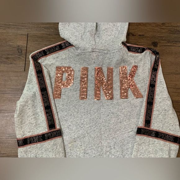 PINK VS GRAY BLING HOODIE / MATCHING SHORTS OUTFIT SET L - Picture 7 of 14